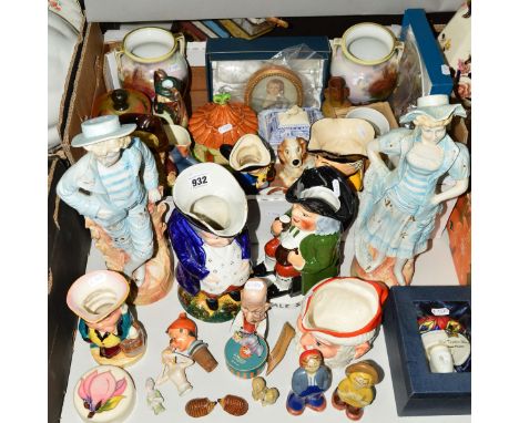 A BOX AND LOOSE CERAMIC ORNAMENTS to include Wade Merlin Caterpillar with hat box, Wade Bisto Kids, Hoare &amp; Co Toby Ale a
