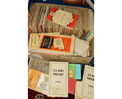 A BOX OF ORDNANCE SURVEY MAPS ETC