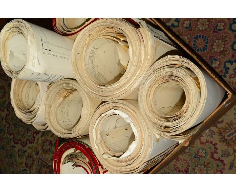 A BOX OF ROLLED 25'' TO THE MILE ORDNANCE SURVEY MAPS