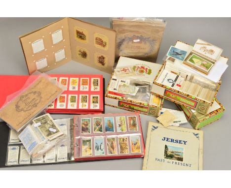 A LARGE COLLECTION OF CIGARETTE CARDS, in two albums, a number of 3d albums, three cigar boxes and loose to include Riders of