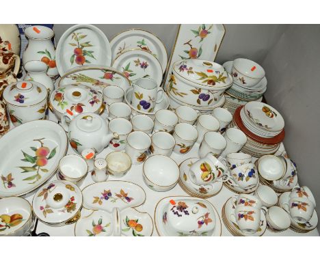 ROYAL WORCESTER 'EVESHAM' TABLE/OVEN WARES, to include tureens (two oval with cracks/holes in), dishes, vases, teapot, teacup