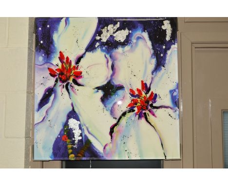 DANIELLE O'CONNOR AKIYAMA (CANADIAN 1957) 'FIRE AND ICE I', a limited edition box canvas print of stylised flowers, 23/75, si
