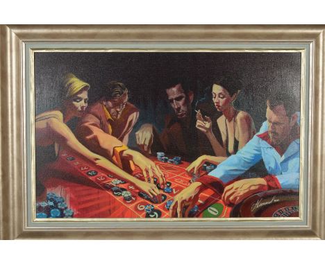 GABE LEONARD (AMERICAN CONTEMPORARY), an atmospheric casino scene, limited edition print 22/49, signed bottom right, framed, 