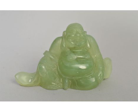 A 20TH CENTURY JADE SEATED BUDDHA, height 7cm x width 12cm