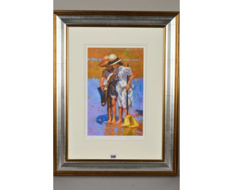 MARK ROWBOTHAM (BRITISH 1959) 'SUMMER IDYLL II', a limited edition print 78/250 of children at the beach, signed, titled and 