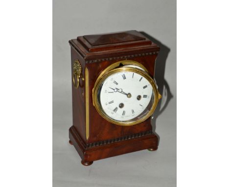 A 19TH CENTURY AND LATER WALNUT CASED MANTEL CLOCK OF RECTANGULAR FORM, enamel dial, movement loose in the case, gong strike 