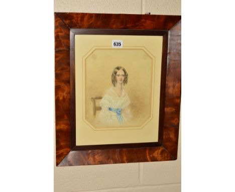 SYDNEY BUCK (1790-1860) Portrait of a seated girl in white gown with blue bow, signed and dated 1842 bottom left, mounted, fr