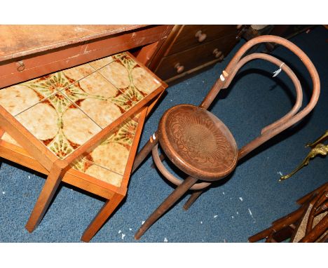 A BENTWOOD BAR STOOL and a teak tile topped nest of two tables (2)