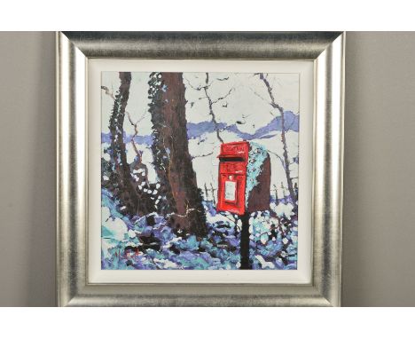 TIMMY MALLETT (BRITISH 1955) 'SNOWY POSTBOX' a red postbox in winter, limited edition print 68/195, signed verso, no certific