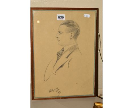 PAT ROONEY (BRITISH 20TH CENTURY), a portrait study of a young man, signed and dated 1939, charcoal highlighted with white, f