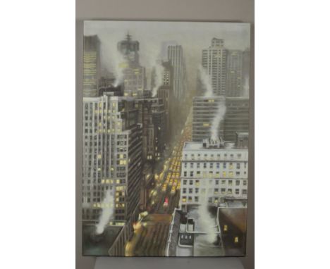 JAMES BLINKHORN (BRITISH 1966) 'FIRST OFF THE LIGHTS', an artist proof print on canvas of a New York City street, AP2/10, sig