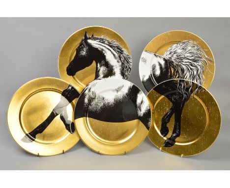 A SET OF FIVE ROYAL CROWN DERBY WALL ART 'EQUUS' PLATES, to include 'Horse Head', 'Horse Front Legs', 'Horse Belly', 'Horse H