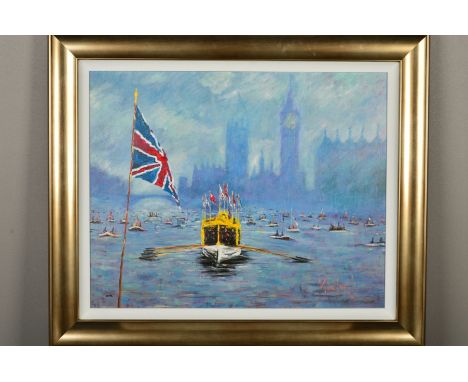 TIMMY MALLETT (BRITISH CONTEMPORARY) 'JUBILEE BARGE' a limited edition canvas print 27/195, signed verso, framed, approximate