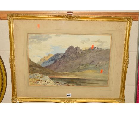 EDWARD HARGITT (BRITISH 1835-1895) 'DORNIE, ROSS SHIRE', a mountainous landscape with a loch, goats and goat herd to the fore