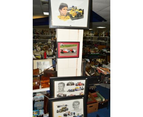 MOTOR RACING MEMORABILIA, to include limited edition Damon Hill print No30/1000, two tribute pictures to Ayrton Senna and Nig