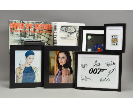 A QUANTITY OF JAMES BOND MEMORABILIA, signed photographs and  small props from the films, etc, some with certificates of auth