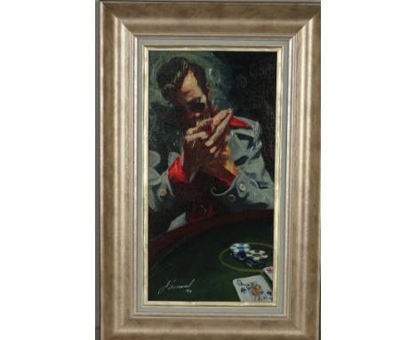 GABE LEONARD (AMERICAN CONTEMPORARY) 'THE PROFESSIONAL', a portrait study of a poker player, limited edition, hand embellishe