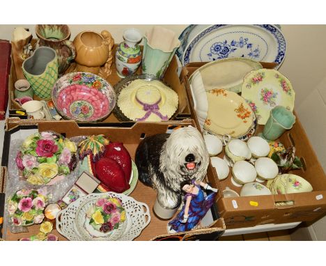 THREE BOXES OF VARIOUS CERAMICS to include Beswick 'Old English Sheepdog' No 1990, (should say 'Dulux' on paint pot but paint