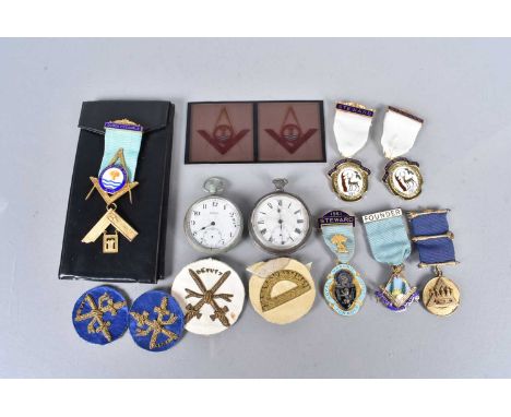 A small collection of Masonic Jewels, all for W.Bro K.Sloan, to include a silver and enamel Thatcham Lodge No.8121, silver je