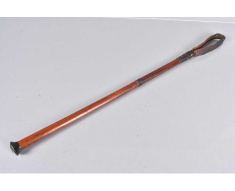 An early 20th Century riding crop sword stick, with 54cm long shaft, with leather crop terminal, the other end containing 16.