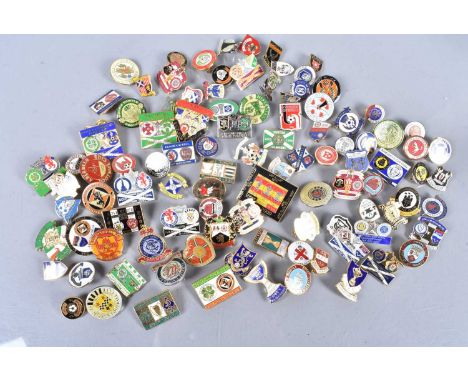 Scotland, a collection of Football pin badges, including Kilmarnock FC, Brora Rangers FC, Celtic, Rangers, Huntly FC, Hamilto
