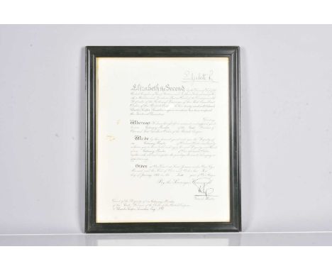 Queen Elizabeth II (1926-2022) and Prince Philip (1921-2021) signed certificate, to Charles Cooper Snowden for award of the T