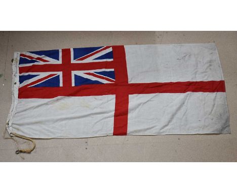A White Ensign Naval Flag, believe to be from HMS Antrim, marked with a broad arrow, 'White Ensign' and the number 5713298, a
