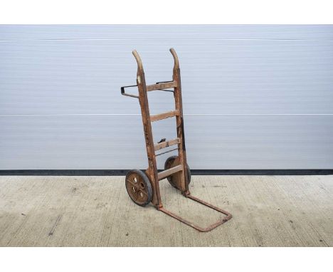 A vintage Slingsby-Trucks wooden sack truck, with original manufacturer's plaque, with original Slingsby wheels, 39cm wide, w
