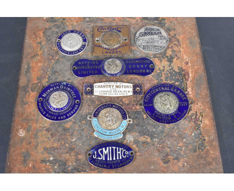 London, a group of nine vintage enamelled car dash badges, comprising Jack Smith Ltd (Caxton), J.Smith Co (Caxton), Chantry M