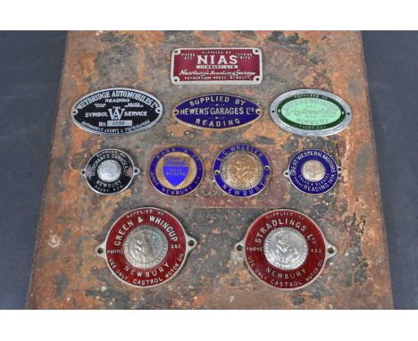 Berkshire, eleven vintage enamelled car dash badges, comprising Marchant's Garages Ltd (Caxton), Stradlings Ltd, Green &amp; 
