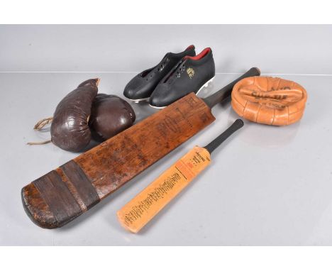 Sporting Memorabilia, a selection of items, including a vintage Stuart Surridge &amp; Co Standard Driver cricket bat, a minia