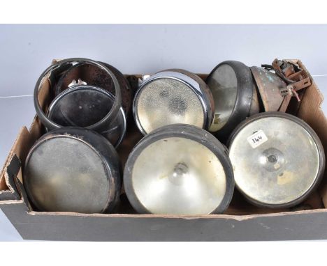 A collection of Vintage Car Lights and parts, comprising four King of the Road examples, and a Rotax example, plus some light