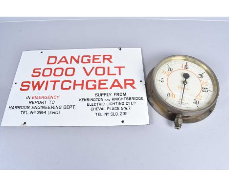 Harrods, a Dewrance &amp; Co, London, Pressure gauge, with hand coloured 'Harrods' and Numbering' in orange, together with a 