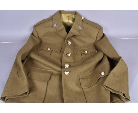 A late 20th Century Worcestershire &amp; Sherwood Foresters Regiment jacket and trousers, together with a wooden swagger stic