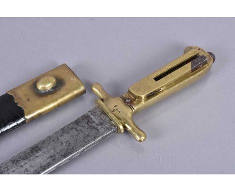 A rare Italian Bersaglieri M1836 bayonet, with brass handle and guard, marked A775, with 46.5cm long single edged blade by P.