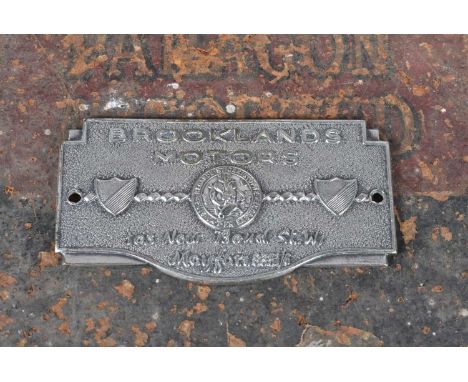 Brooklands Motors, a vintage car dash badge, by J.R.Gaunt