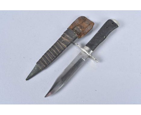 A Taylor of Sheffield Bowie Knife, with 13cm long single edged blade, stamped 0795, complete with cross hatched grip, with no