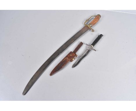 An 18th Century German Hunting sword, with 49cm long curved blade, with Solingen Crowned stamp, with antler grip, and brass g