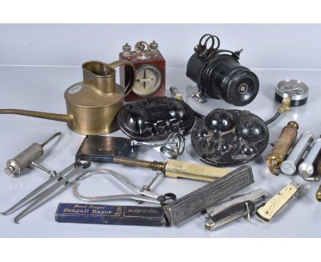 A collection of Automotive tools and parts, to include two Atlantic Bulb boxes, including some bulbs, a Haws water cans, A WW