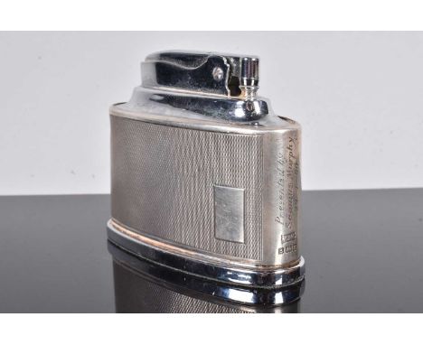A 1950s silver hallmarked Ronson Senator Officer's Mess table lighter, hallmarked Birmingham 1959 by Walker &amp; Hall, marke