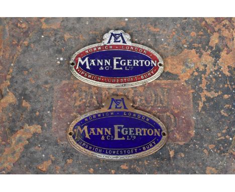 Mann Egerton &amp; Co Ltd, two vintage enamelled car dash badges, one in blue enamel by Caton, the other with blue and red en