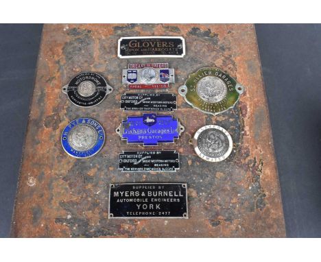 A group of various vintage enamelled Car Dash badges, to include, St Helier Garages, Jersey, Glovers, Ripon and Harrogate, My