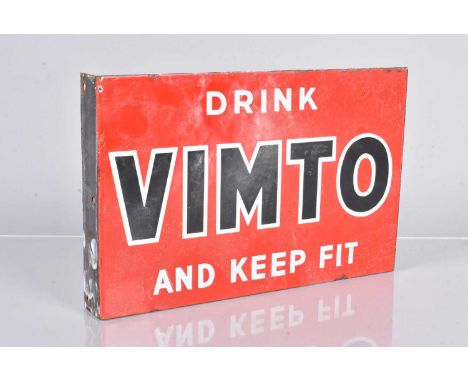 A 'Drink Vimto And Keep Fit' enamel advertising sign, double sided, with hanging flange, 31cm x 20cm