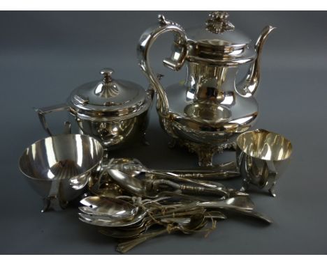 A THREE PIECE ART DECO STYLE ELECTROPLATED TEA SERVICE marked 'Waring Plate' (impact dent to the teapot), a non-matching elec
