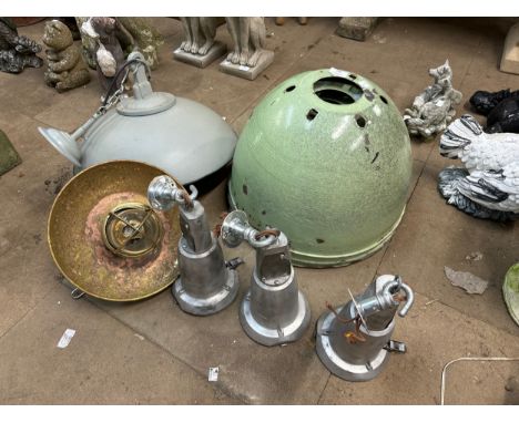 Five industrial light fittings 