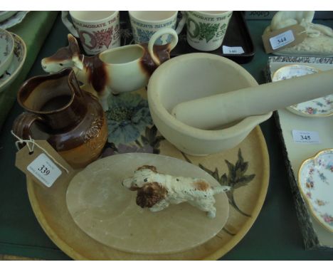 Collectors lot including a Mason Cash stoneware pestle and mortar, Doulton Lamberth style miniature cream jug, brown and whit