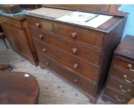 Large oak chest of 2 short and 3 long drawers with bobbin handles on bracket feet (46" x 23" x 41" high)