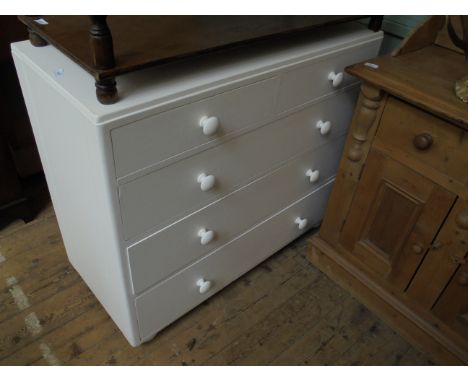 White painted chest of 2 short and 3 long drawers each with bobbin handles (42" x 19" x 36" high)