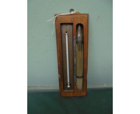 Small Pool's storm glass and thermometer in oak case