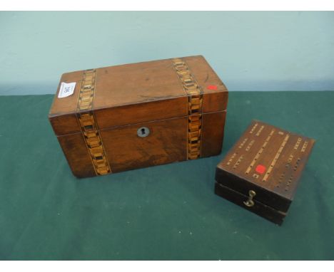Inlaid games box inset bone and wooden chest pieces, together with a inlaid Cribbage board card box
